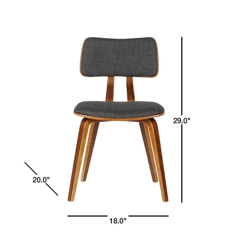 Jaguar Mid-Century Modern Kitchen Dining Table Accent Chair in Walnut Wood and Charcoal Fabric