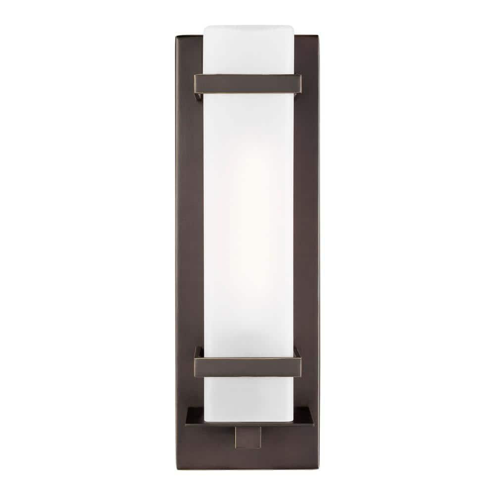 Antique Bronze 14" Etched Opal Glass Outdoor Wall Sconce