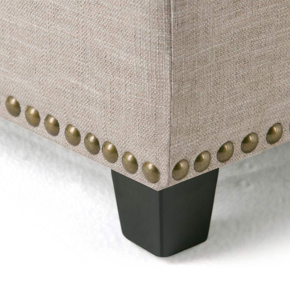 Simpli Home Kingsley 48"W Upholstered Storage Ottoman with Lift-Top Lid, Nailhead Trim, and Stitching Detail