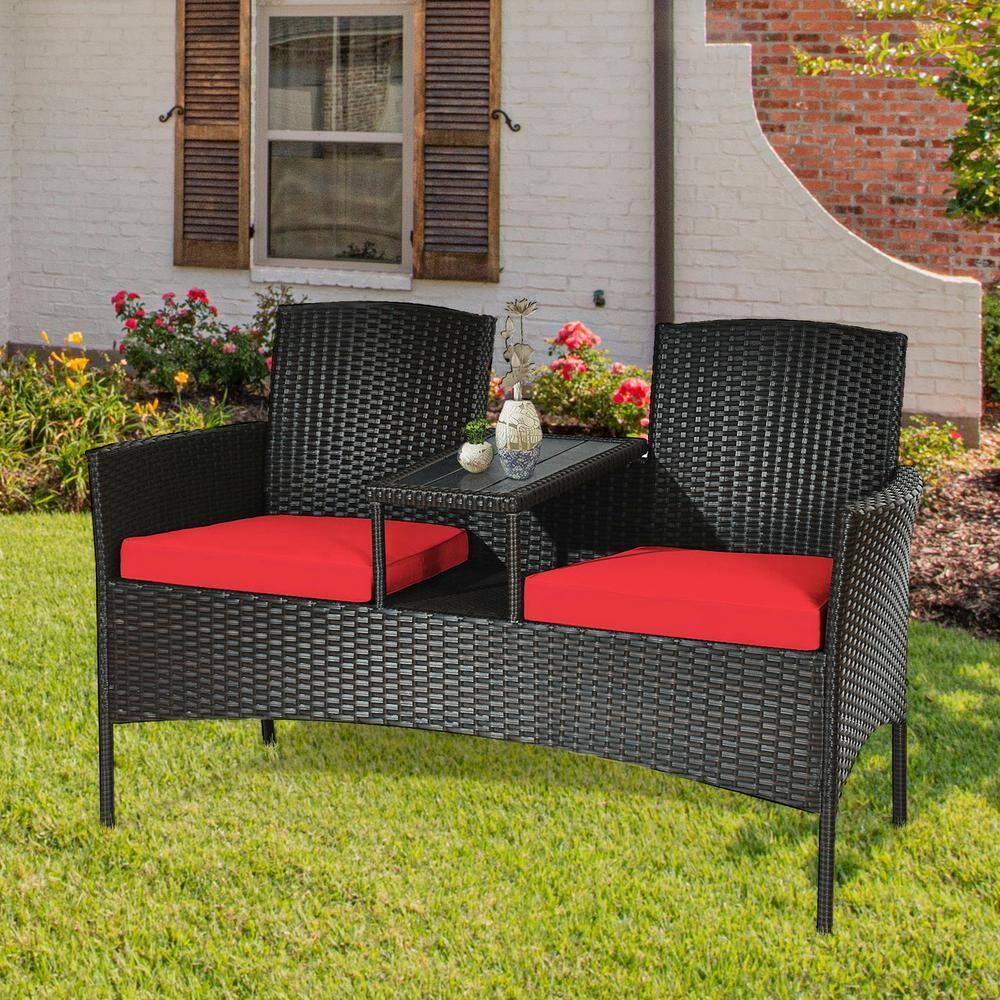 Tangkula Outdoor Rattan Furniture Wicker Patio Conversation Chair W/Cushion Red