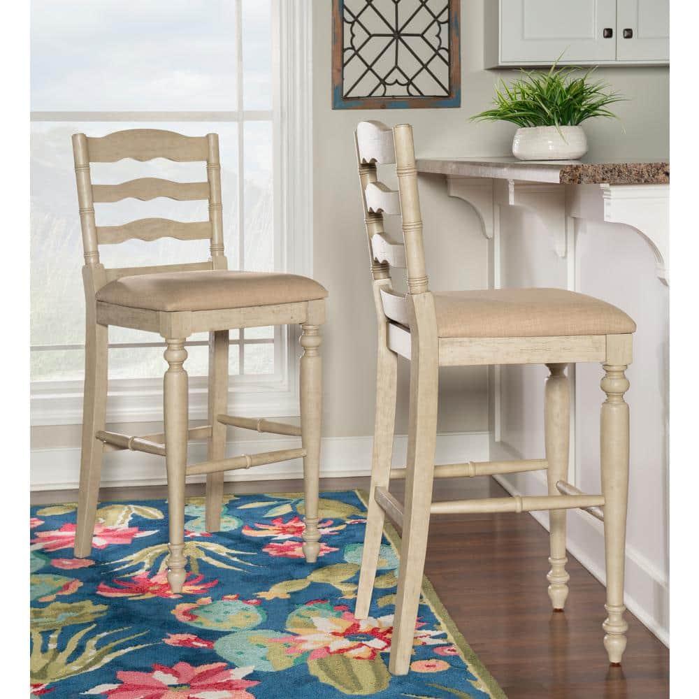 Marino Padded Seat Barstool 30" Height, Farmhouse Design, Linon: Rubberwood Frame, Linen Weave