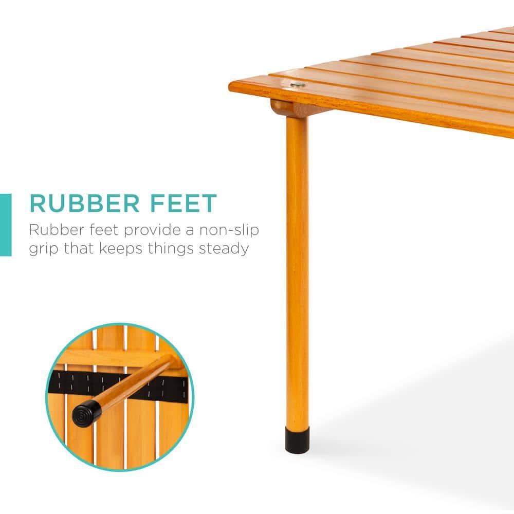 KIBNOF Best Choice Products 28x28in Foldable Indoor Outdoor All-Purpose Portable Wooden Table for Picnics, Camping, Beach, Tailgating, Patio, Kitchen, Living Room w/Carrying Case - Brown