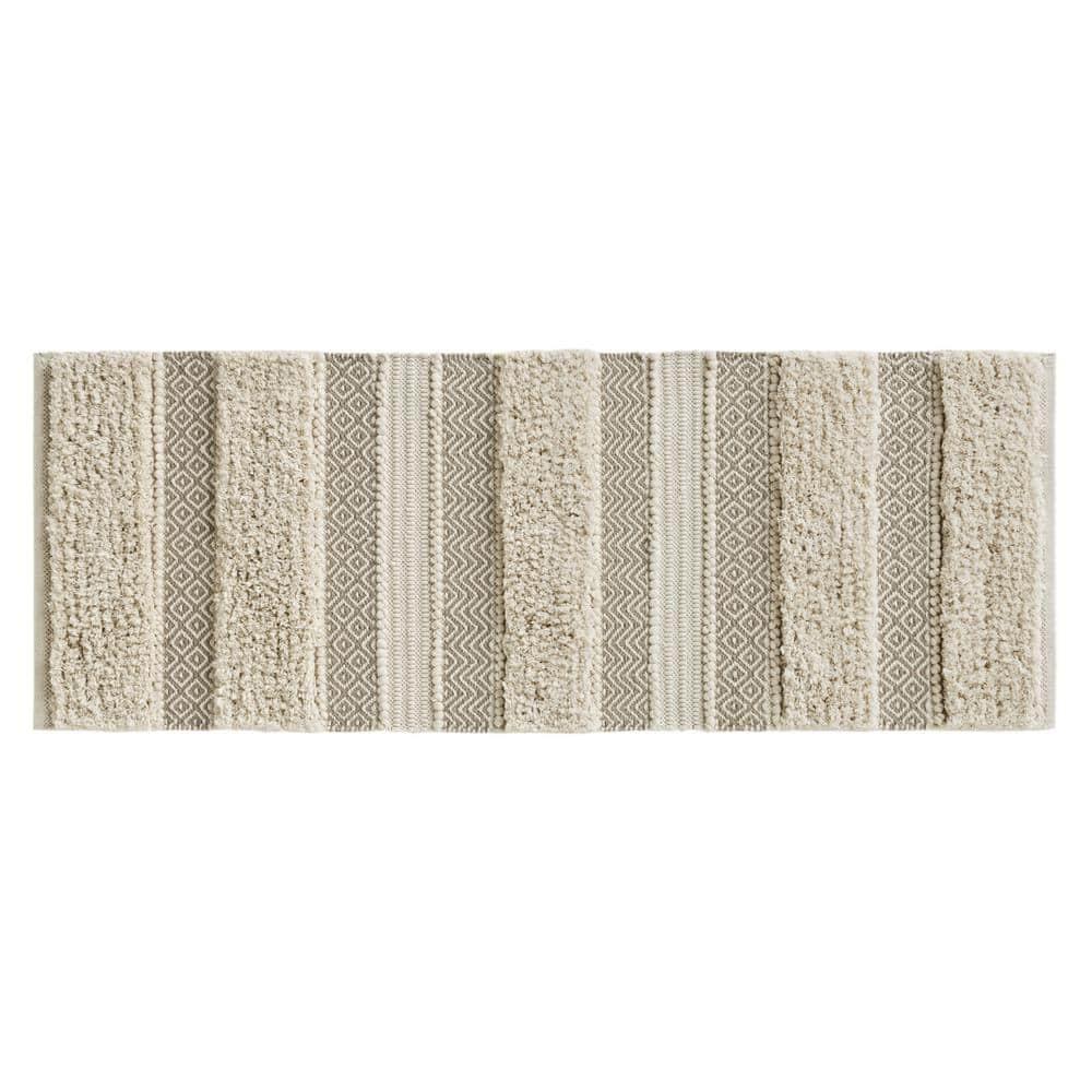 Ink+Ivy, JLA Home 22"x58" Asher Woven Textured Striped Bath Rug Natural : Microfiber, Machine Washable, Non-Slip Backing