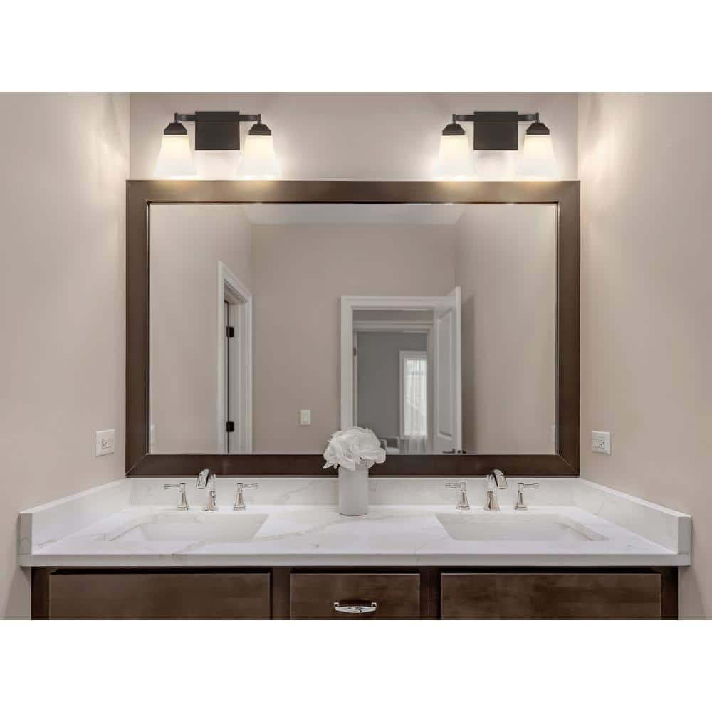 Staunton 15 in. 2-Light Iron/Glass Modern Cottage LED Vanity Light, Oil Rubbed Bronze