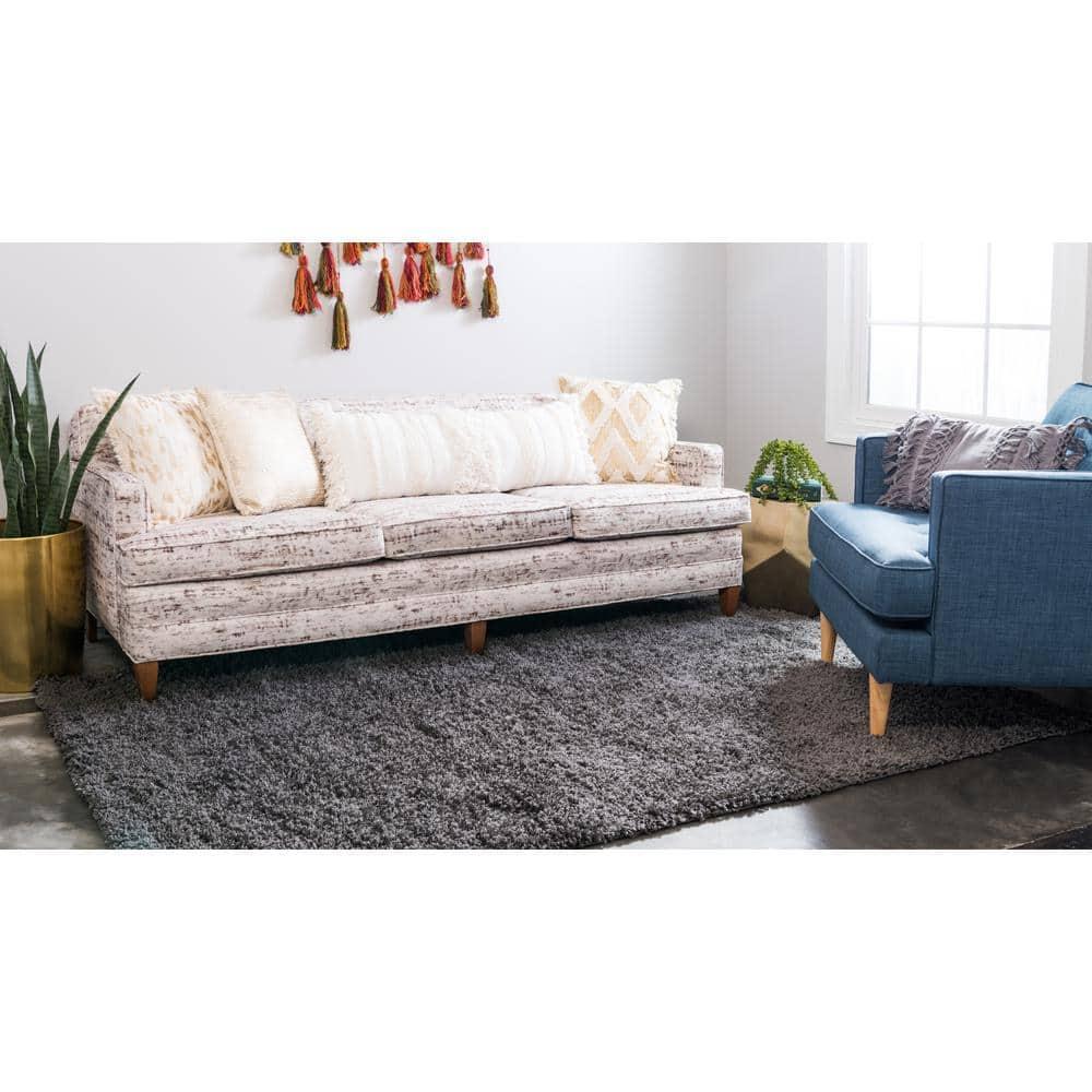 Unique Loom 6' 1 x 9' 0 Solid Shag Graphite Gray Area Rug