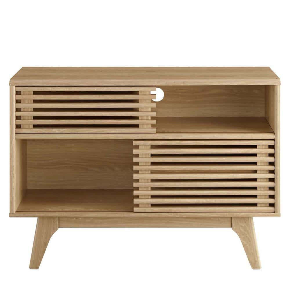 Modway Render Display TV Stand for TVs up to 48" Oak: Modern Media Console with Fixed Shelves, MDF Construction
