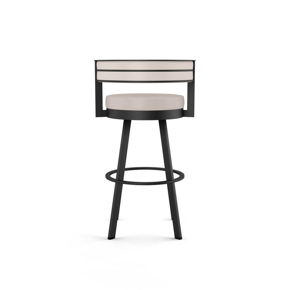 Amisco Browser Barstool: Faux Leather, Oval Back, Steel Frame, Fixed Height 30"
