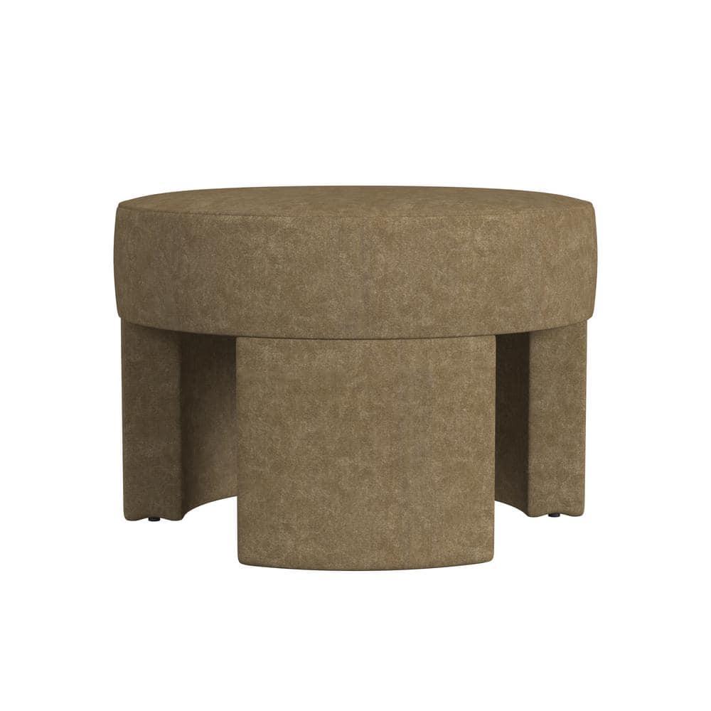 Sophia Ottoman Mocha - HomePop: Velvet Upholstered, Footrest, Round Bench, No Assembly Required