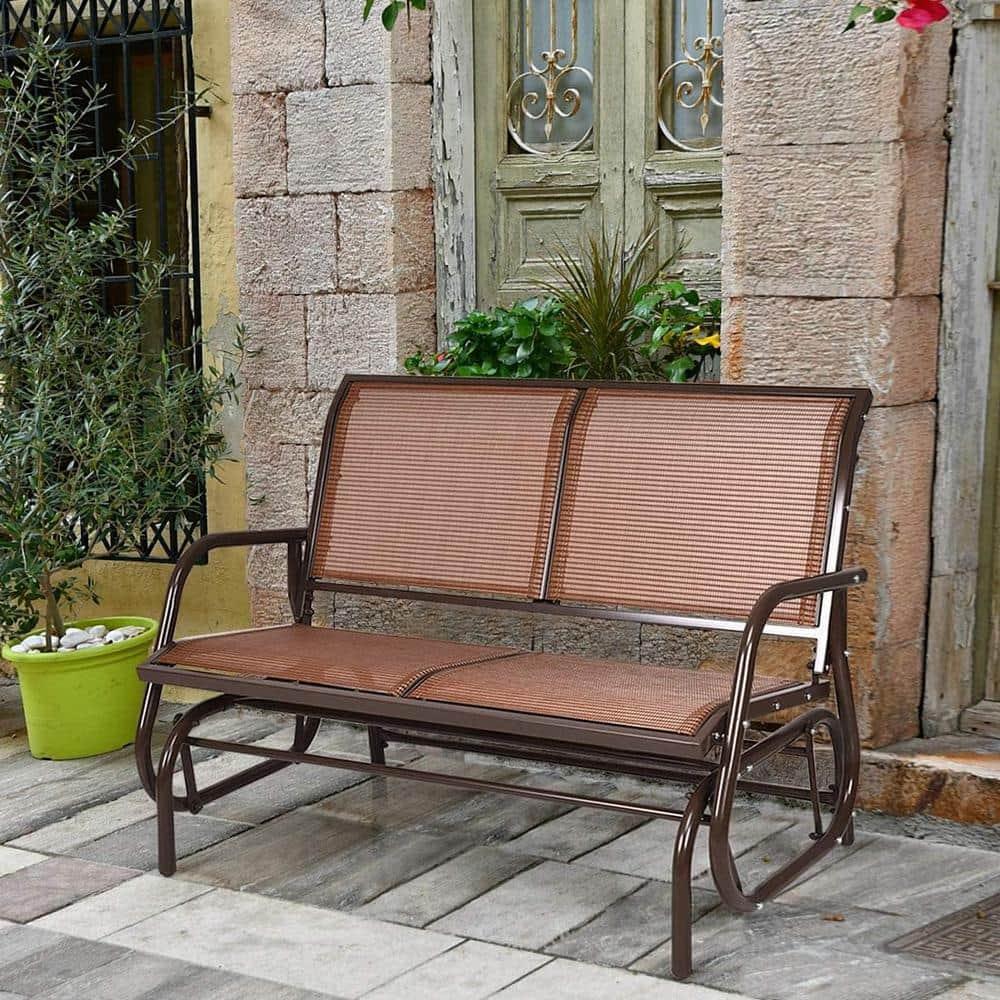Costway 48'' Outdoor Patio Swing Glider Bench Chair Loveseat Rocker Lounge Backyard Brown