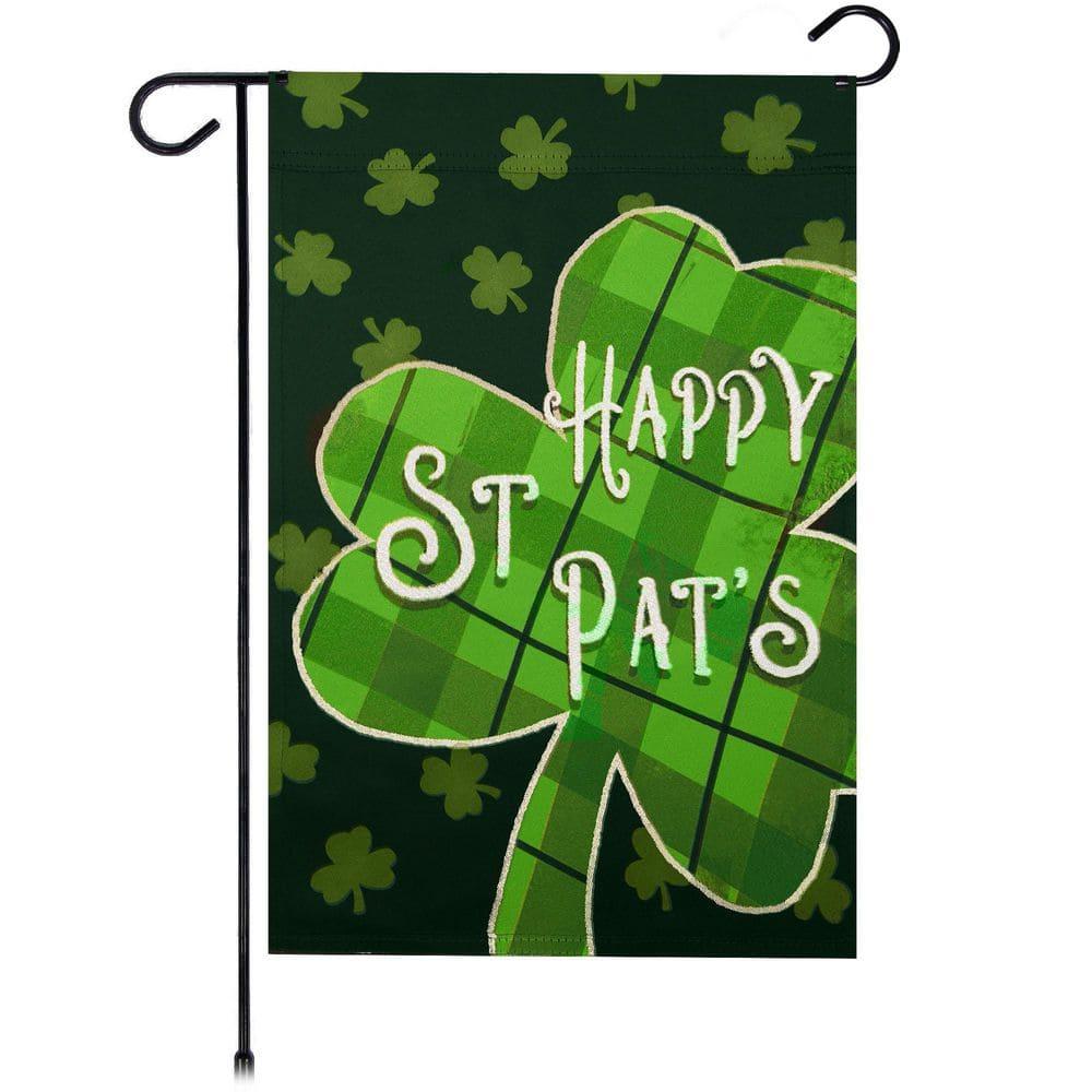 Green Plaid Shamrock St. Patrick's Day Garden Flag 12x18 IN