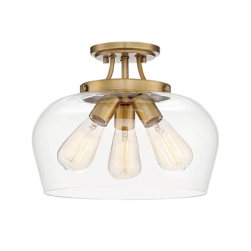 Savoy House Octave 3 - Light Semi-Flush Mount in  Warm Brass