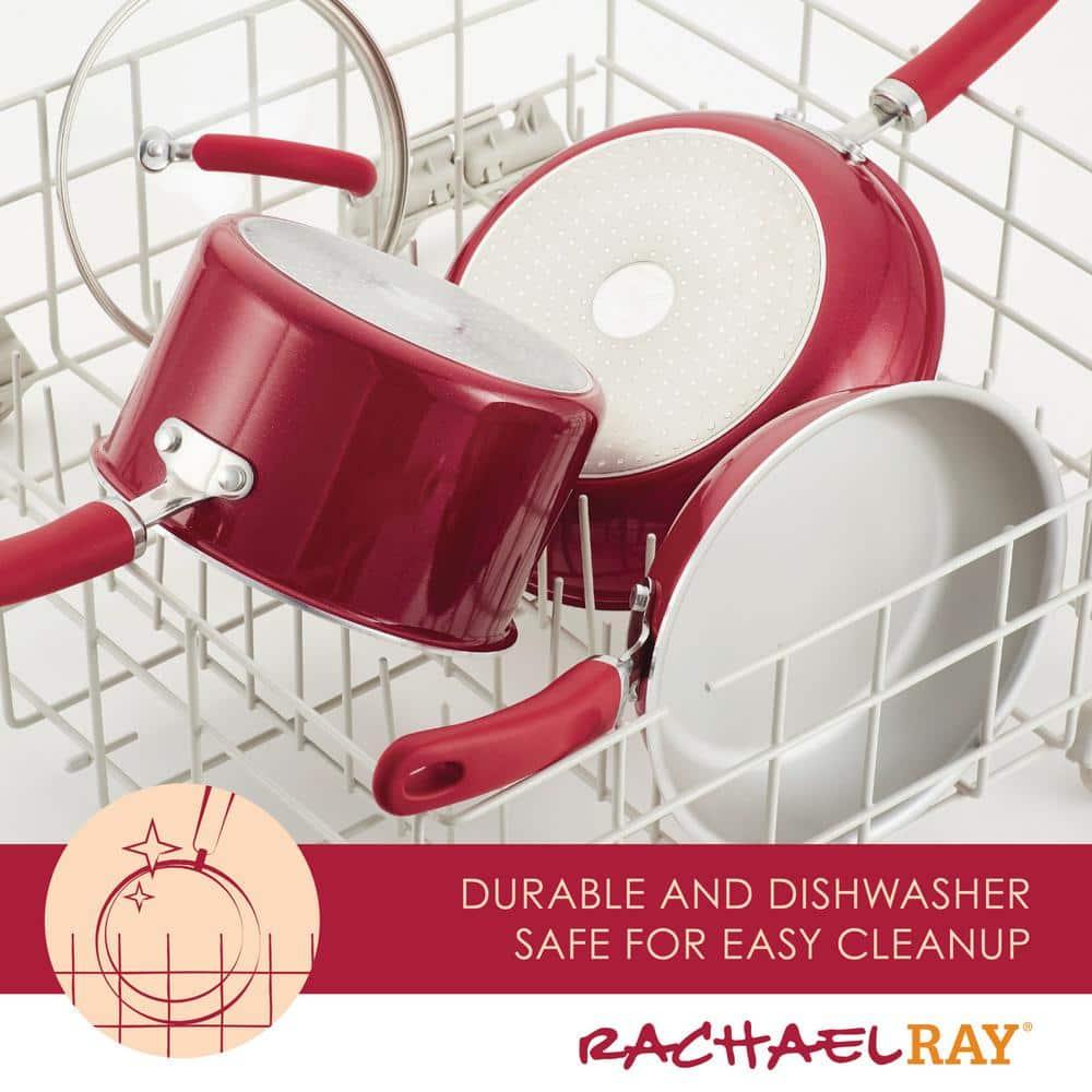Rachael Ray Create Delicious Aluminum Nonstick Covered Deep Frying Pan, 9.5-Inch, Red Shimmer