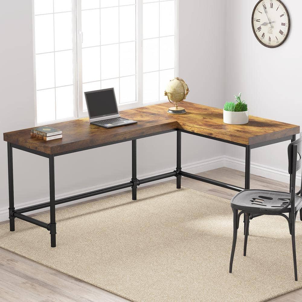 Tribesigns 67 inch L-Shaped Desk,Industrial L Desk, Reversible Corner Computer Office Desk Study Table Workstation with Pipe Legs for Home Office(Brown)