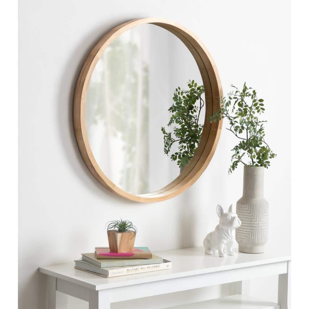 30" x 30" Hutton Round Wood Wall Mirror Natural - Kate and Laurel: Wall Mount, No Assembly Required