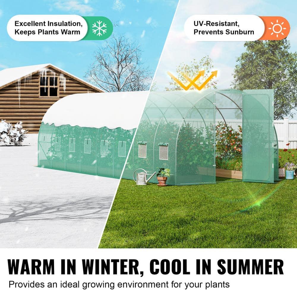 VEVOR Walk-in Tunnel Greenhouse, 27.4x9.5x7.4 ft Hoop House Greenhouse Tunnel, Plant Hot House with Galvanized Steel Frame, Green PE Cover, Swing Door and 16 Roll-up Windows for Outdoor