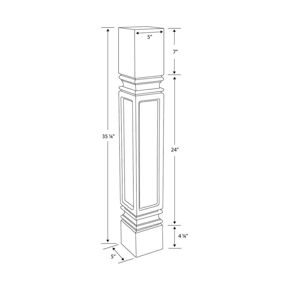 Designer's Edge Millwork 35-1/4 in. High x 5 in. Wide x 5 in. Depth Unfinished North American Solid Red Oak Mission Kitchen Island Leg