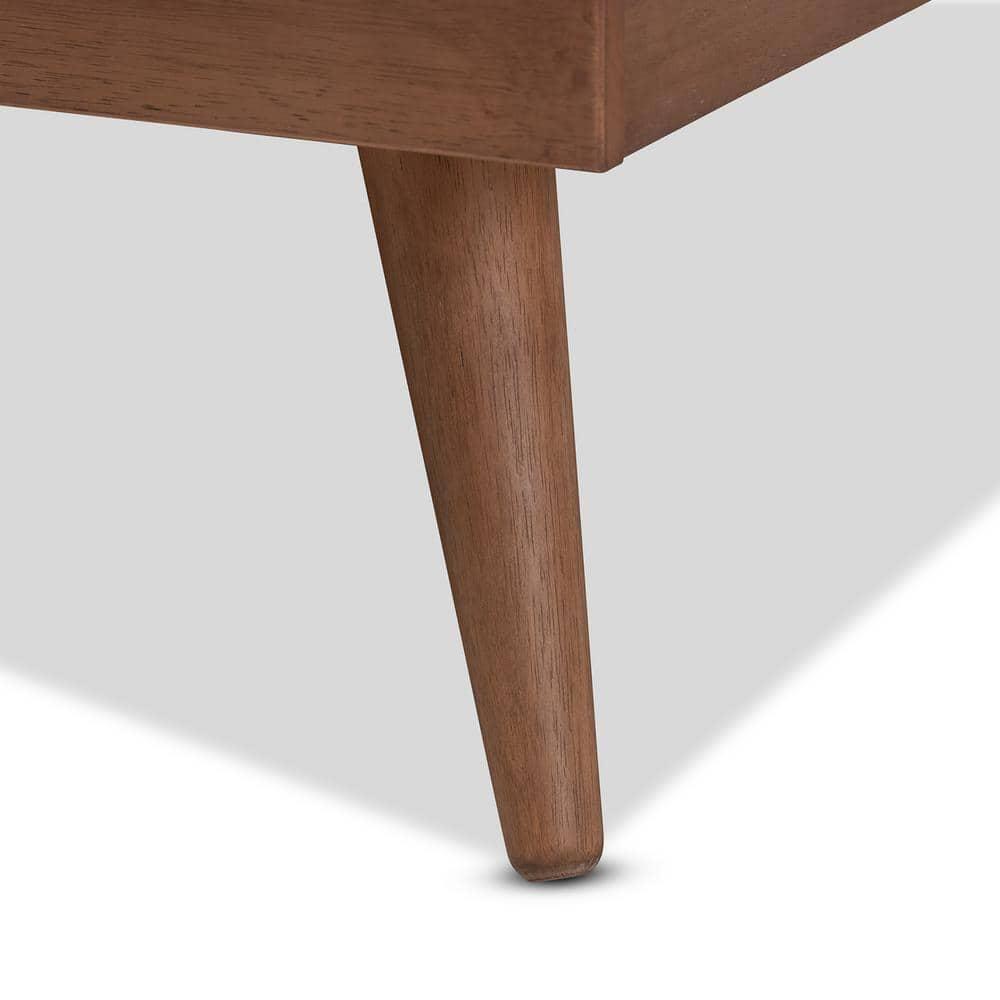 George Oliver Brayden Platform Bed with Walnut Brown Finish in Mid-Century Modern Style