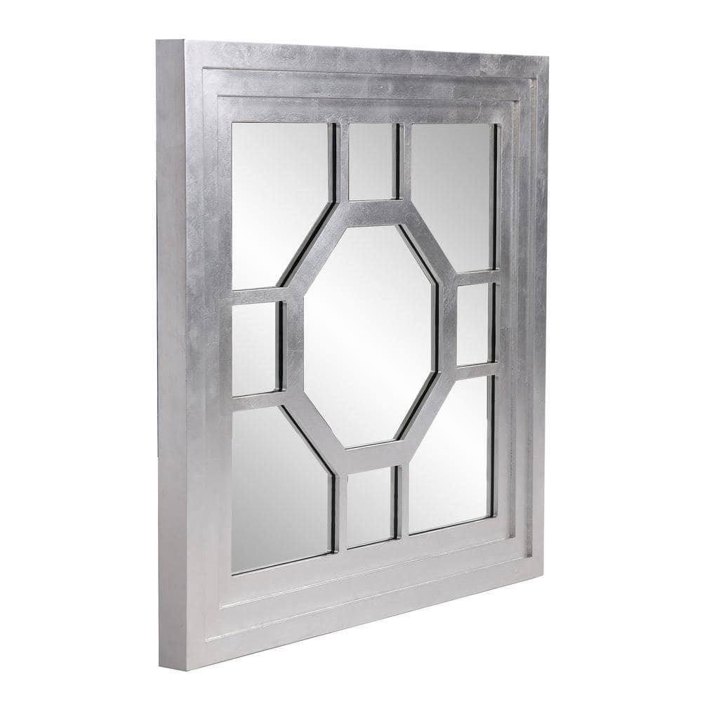 Howard Elliott 24"x24" Square Wood Framed Octagonal Windowpane Accent Mirror: Silver Leaf Finish, Wall Mount, Modern Decor