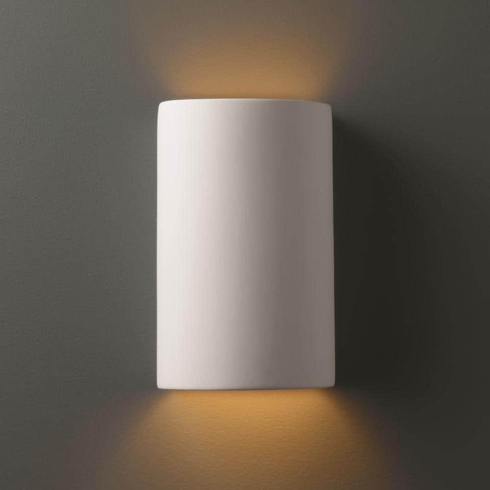 Sleek White Ceramic Cylinder Outdoor Wall Sconce, 9.5" Height