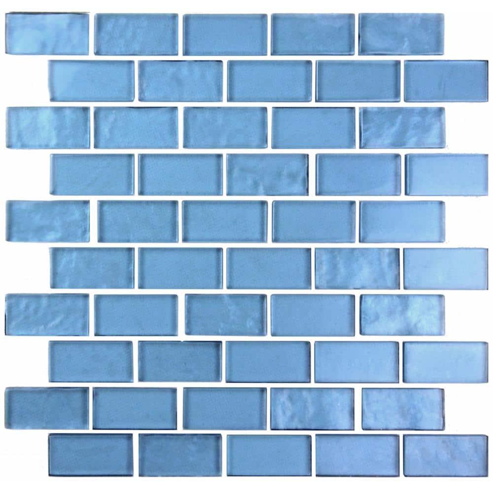 Abolos Landscape 1 in. x 2 in. Translucent Glass Plastic Face Mounted Brick Mosaic Designer Pool Tile