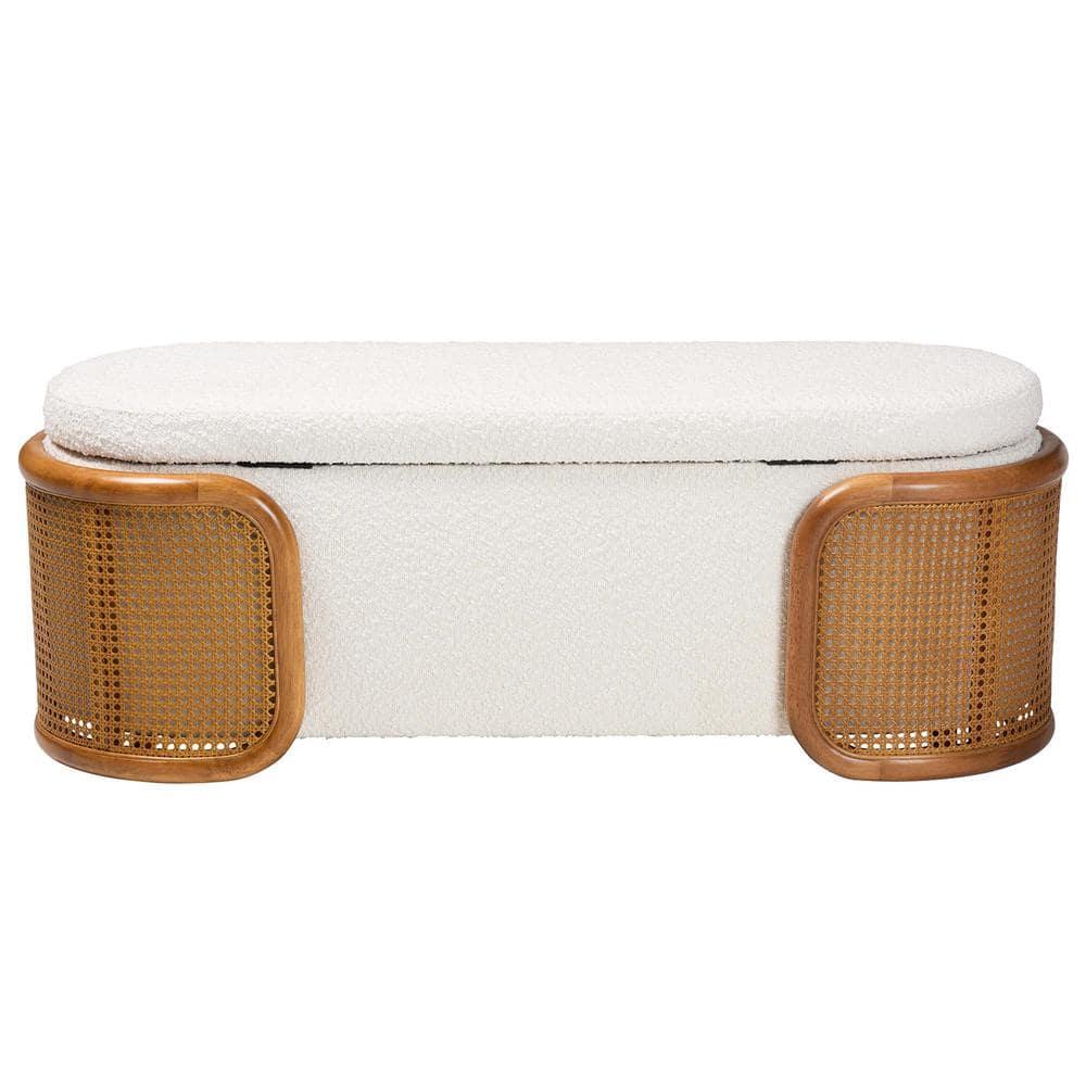 Baxton Studio Basira Boucle Fabric Storage Bench: Lift-Top, Oval, Japandi Style