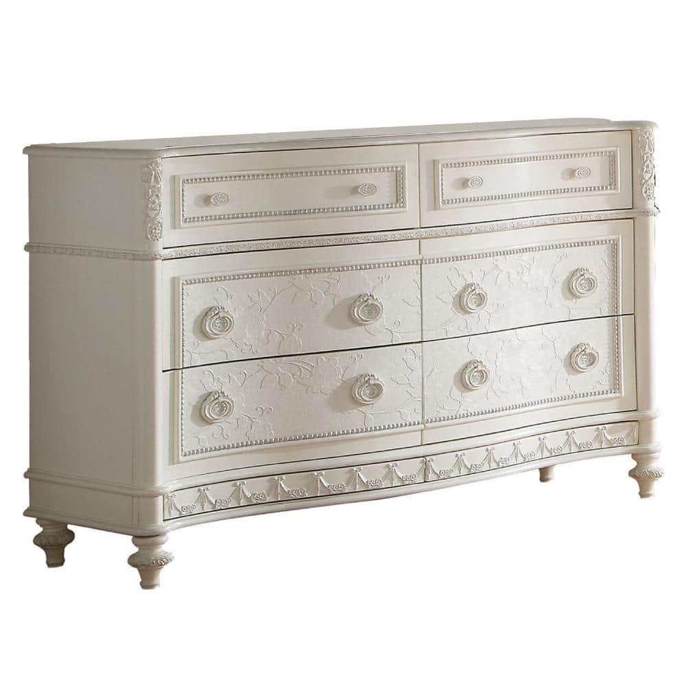 Dorie 54 in. Wide Dresser - 6 Drawers - Oval Molded Trim - Wood - Ivory White