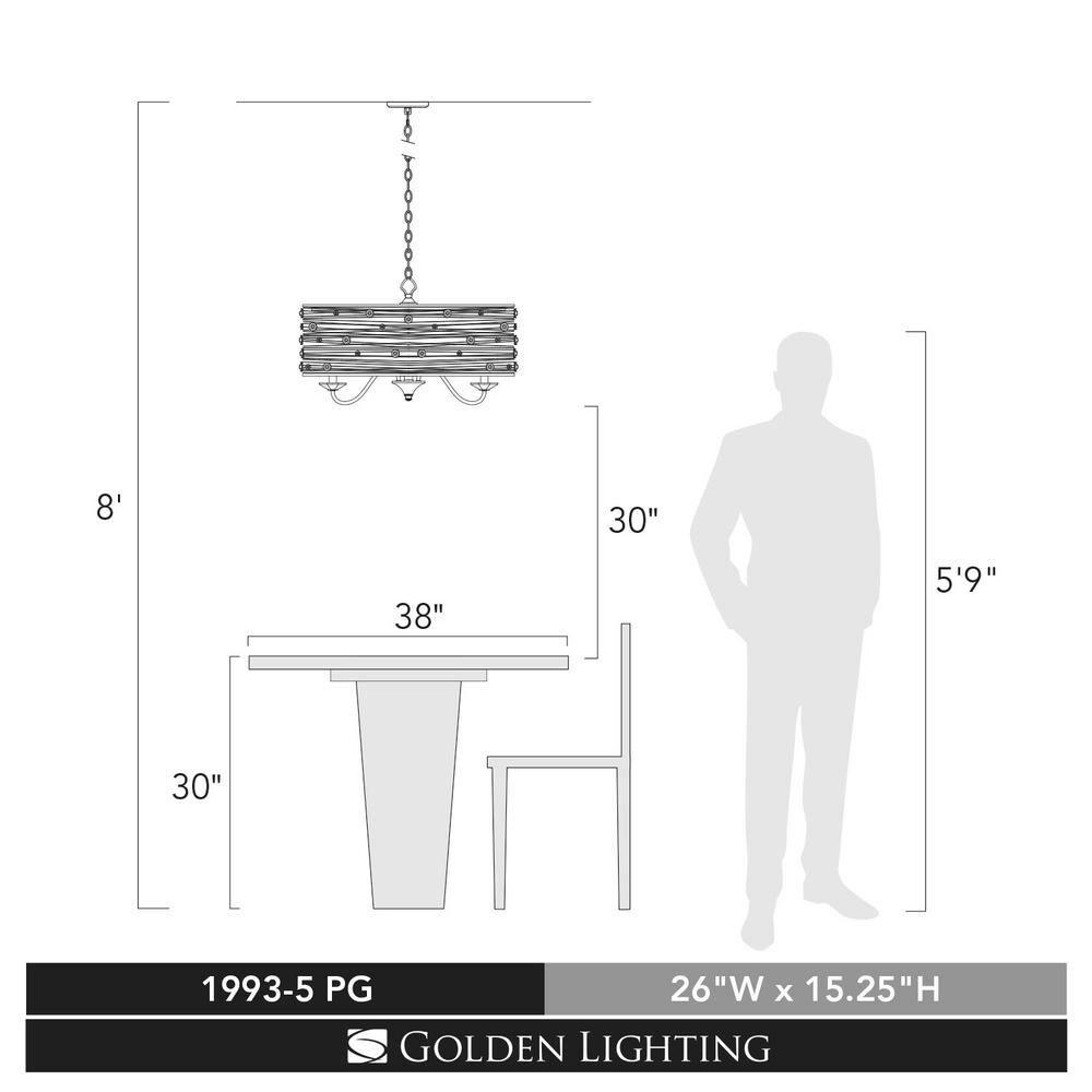 Joia 5-Light Chandelier in Peruvian Gold with a Sheer Filigree Shade