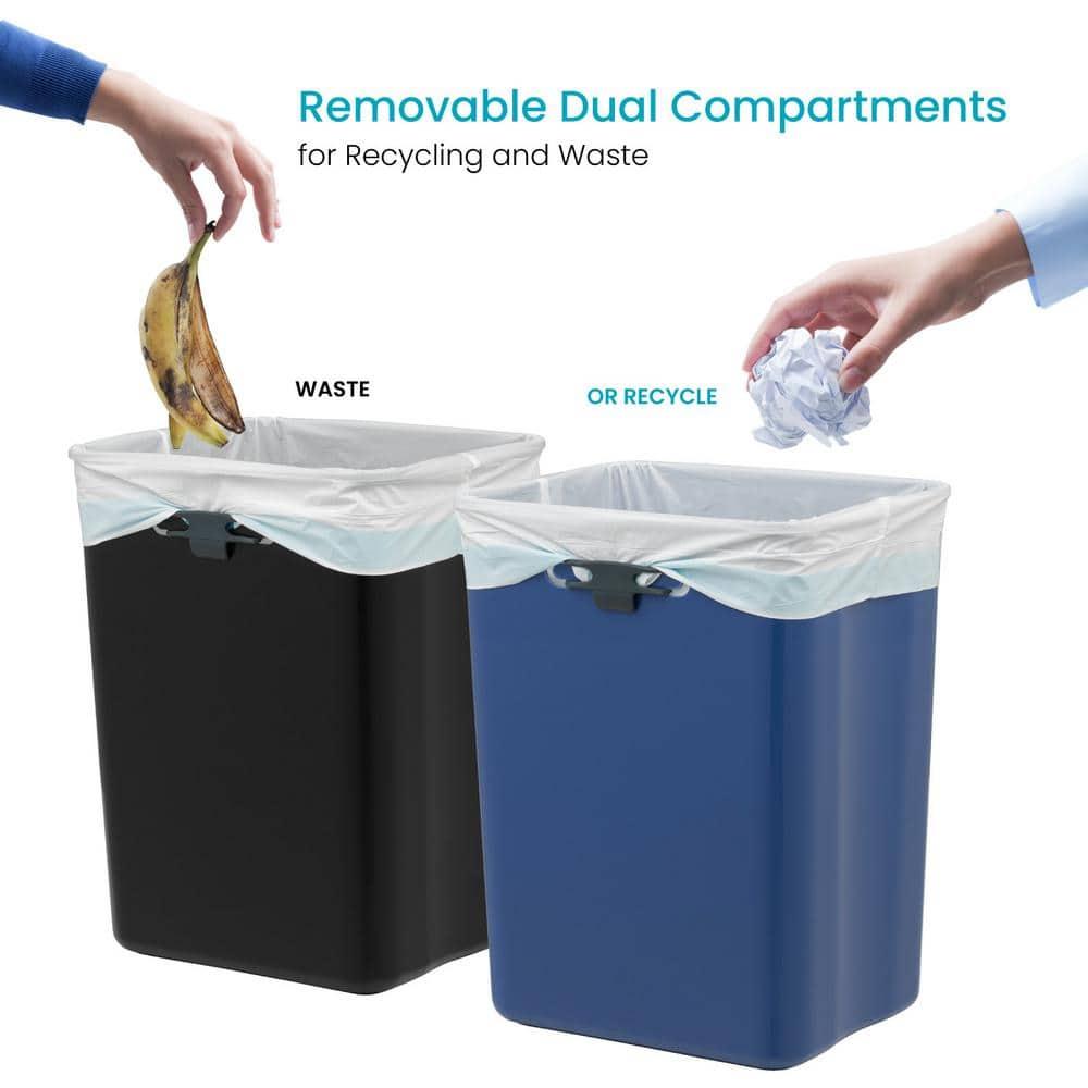Home Zone Living Open Top Trash Can Dual Removable Liners for Trash and Recycling Stainless Steel