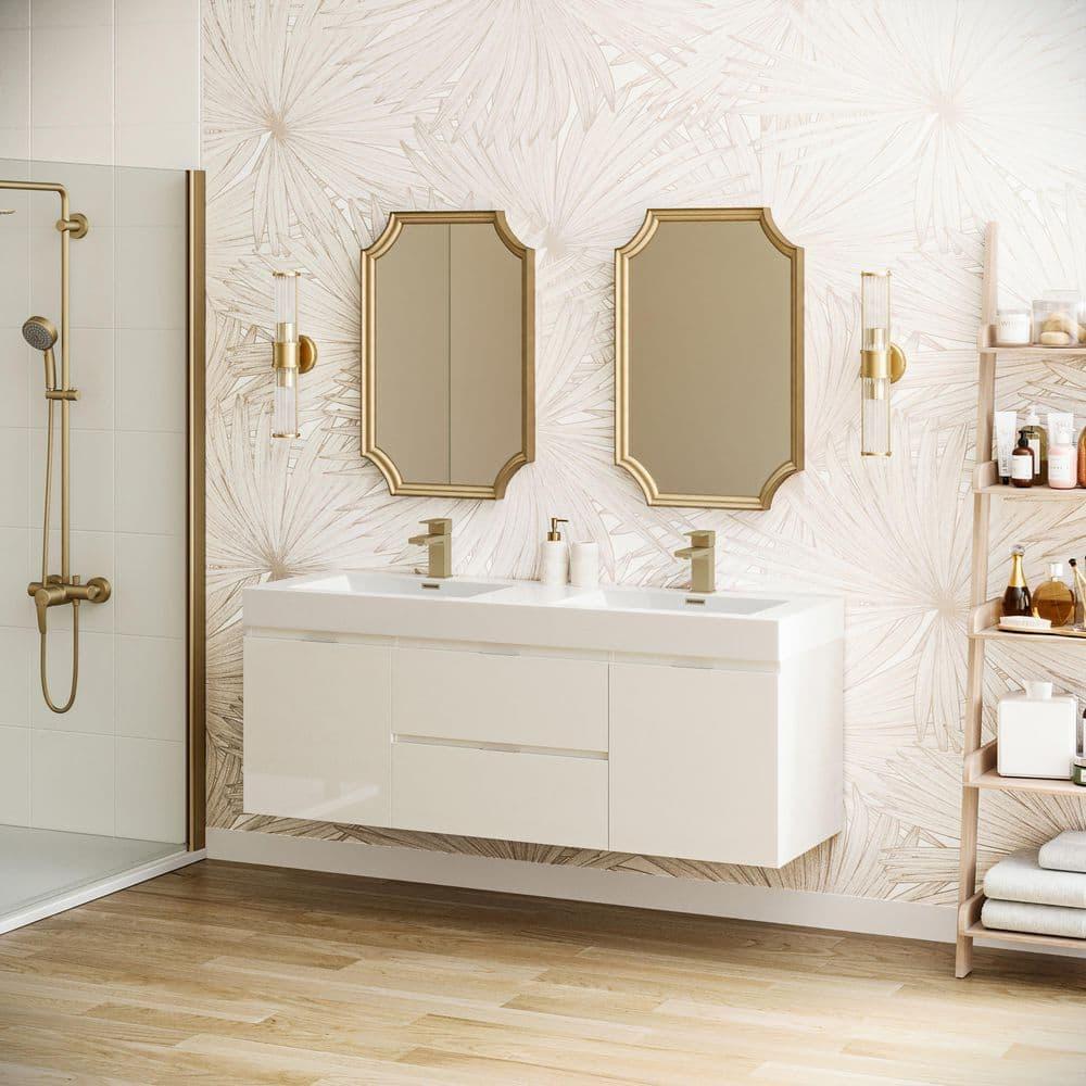 Valencia 60" Wall Mount Double Sink Bathroom Vanity with Top and Sinks (Faucets Not Included)