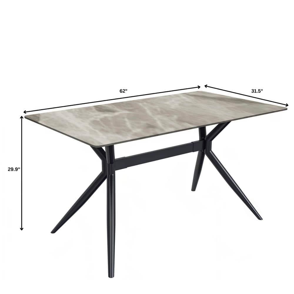 Hokku Designs Senath Modern Dining Table with Sintered Stone Top and Stainless Steel Base