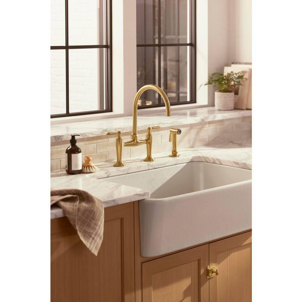 Edalyn by Studio McGee Two-Hole Bridge Kitchen Sink Faucet with Side Sprayer