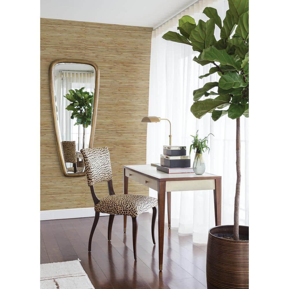 Neutral Brown Grasscloth Textured Wallpaper Roll