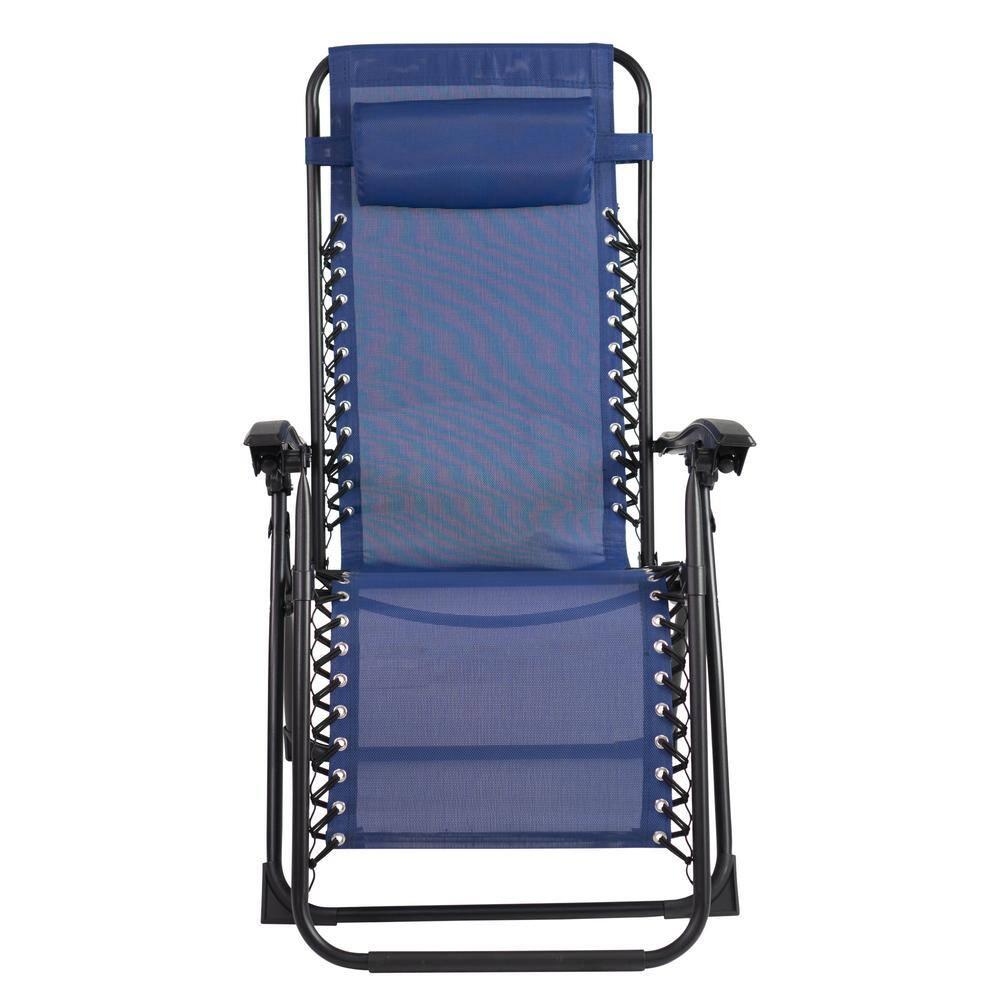 Navy Blue Steel Frame Zero Gravity Outdoor Recliner with Cushions