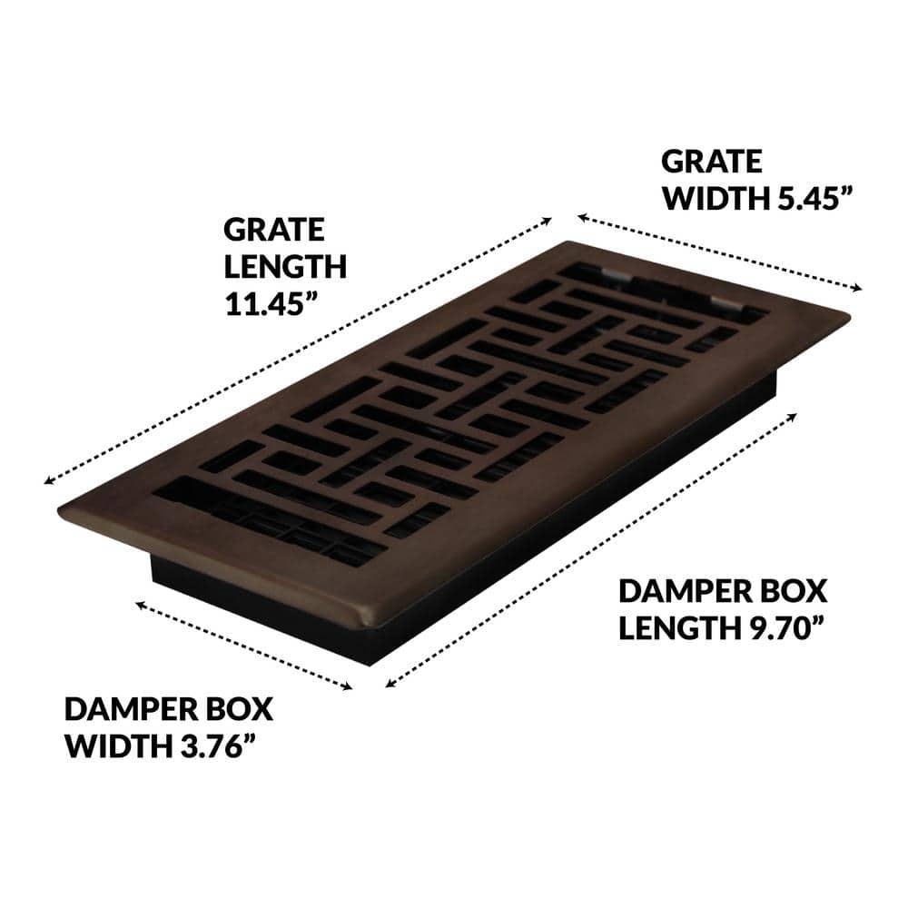 Decor Grates 4" x 10" Oriental Design Steel Plated Rubbed Bronze Floor Register