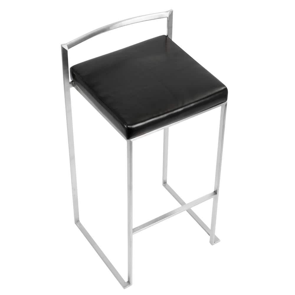 34" Set of 2 Fuji Contemporary Stackable Barstools Metal/Black Velvet - LumiSource: Low Back, Space-Saving Design