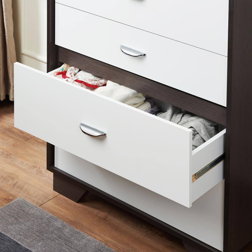 Acme Furniture 32" Eloy Decorative Storage Drawer White and Espresso: Wood Composite, 5-Drawer Organizer, Anti-Tip Hardware