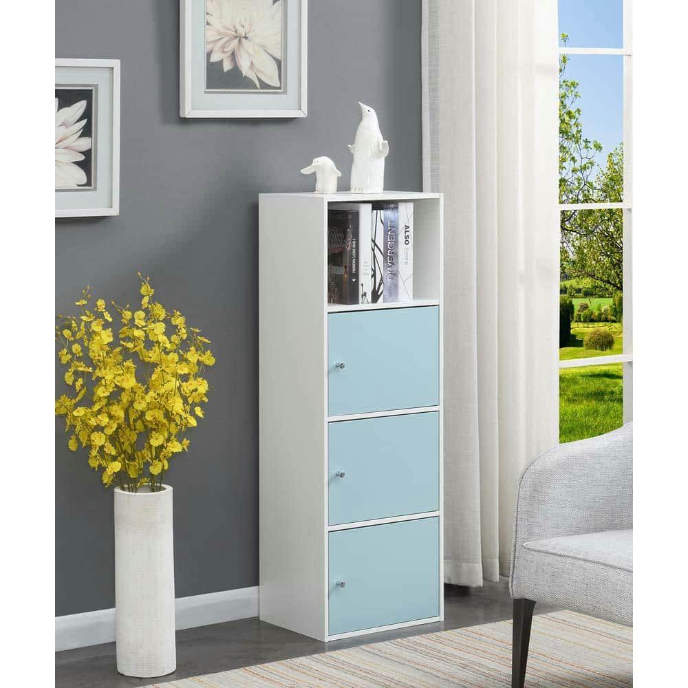 Convenience Concepts Xtra Storage 3 Door Cabinet with Shelf, White/Sea Foam Blue
