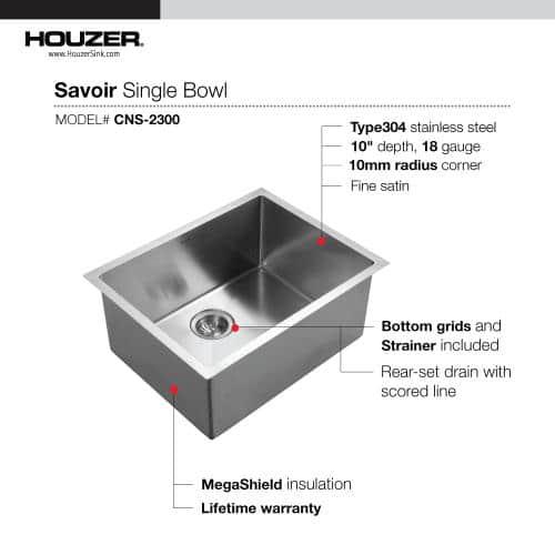 Savoir 23'' L Undermount Single Bowl Stainless Steel Kitchen Sink