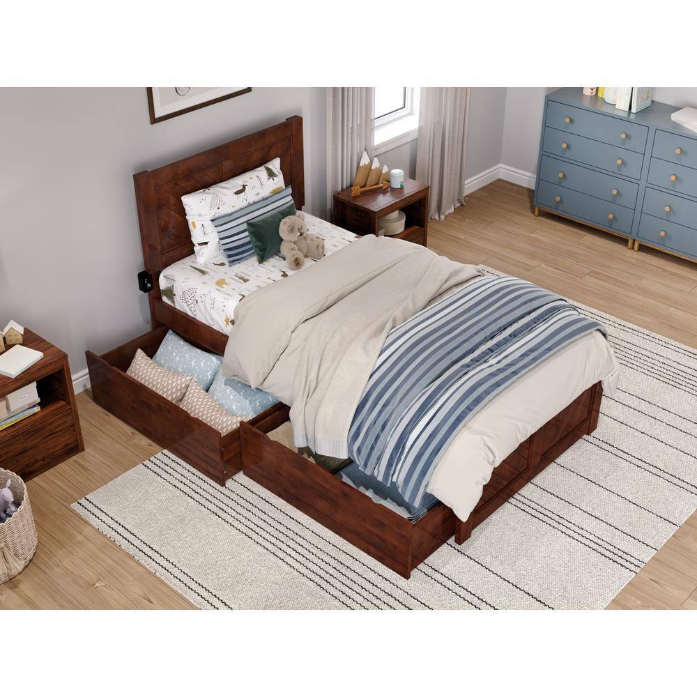 AFI Canyon Walnut Solid Wood Platform Bed with Matching Footboard & Storage Drawers, Twin