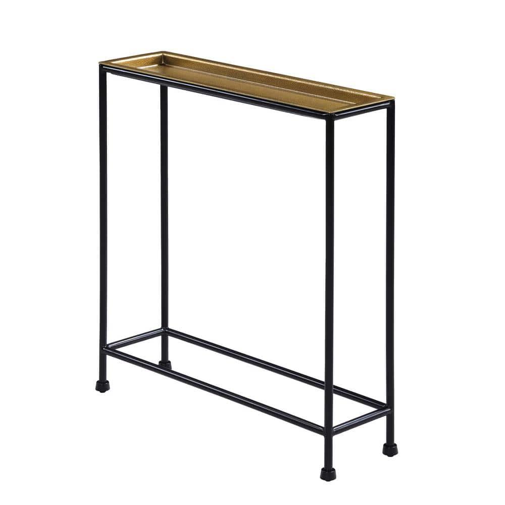 Comfort Pointe Tivoli Side Table Brass/Antique Bronze: Removable Tray, No Assembly, Metal Frame