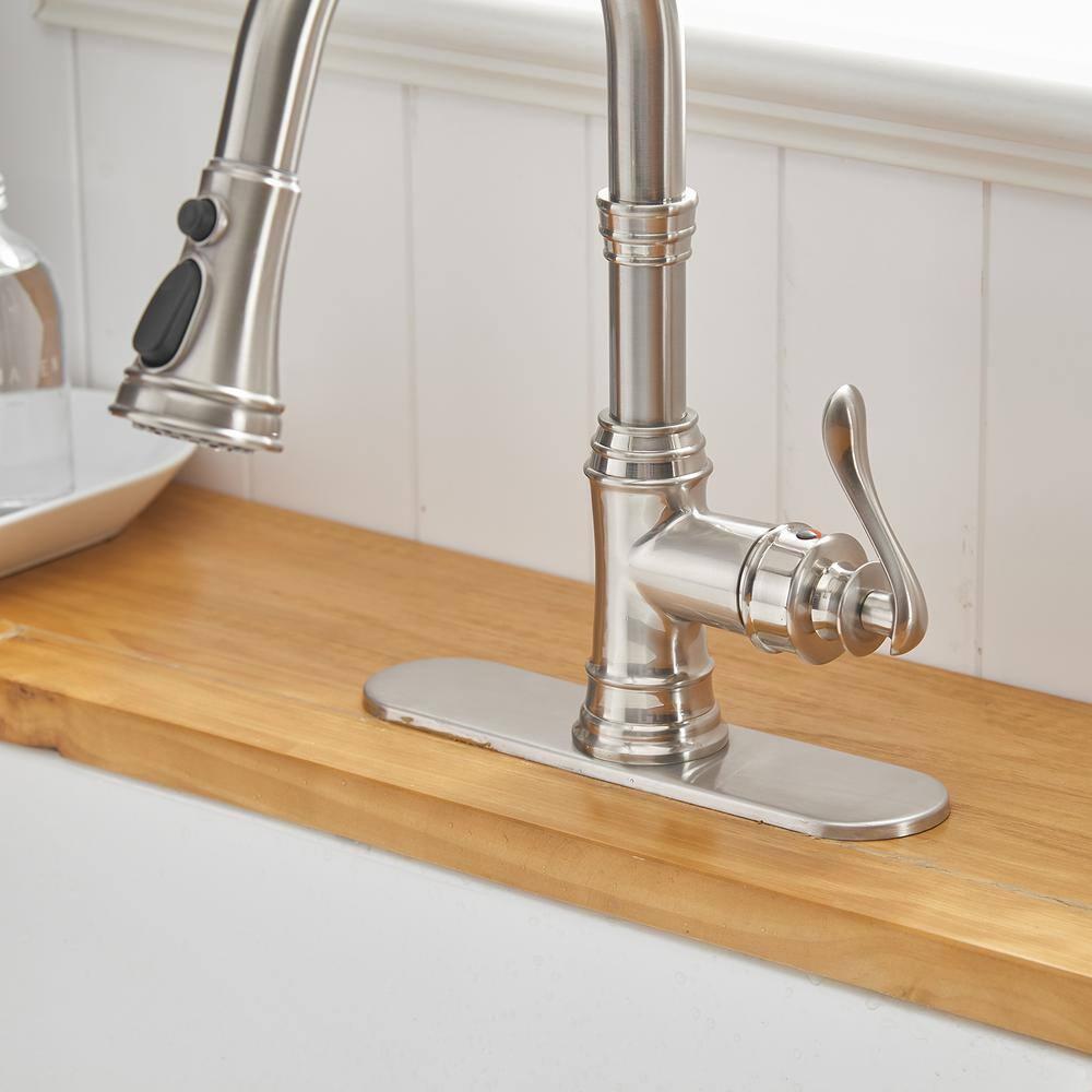 Kitchen Sink Faucet Brushed Nickel with Pull Down Sprayer 3 Mode Faucet for Kitchen Sink Single Handle High Arc Commercial Stainless Steel Pull Out RV Kitchen Faucet Bar,Deck Plate Include