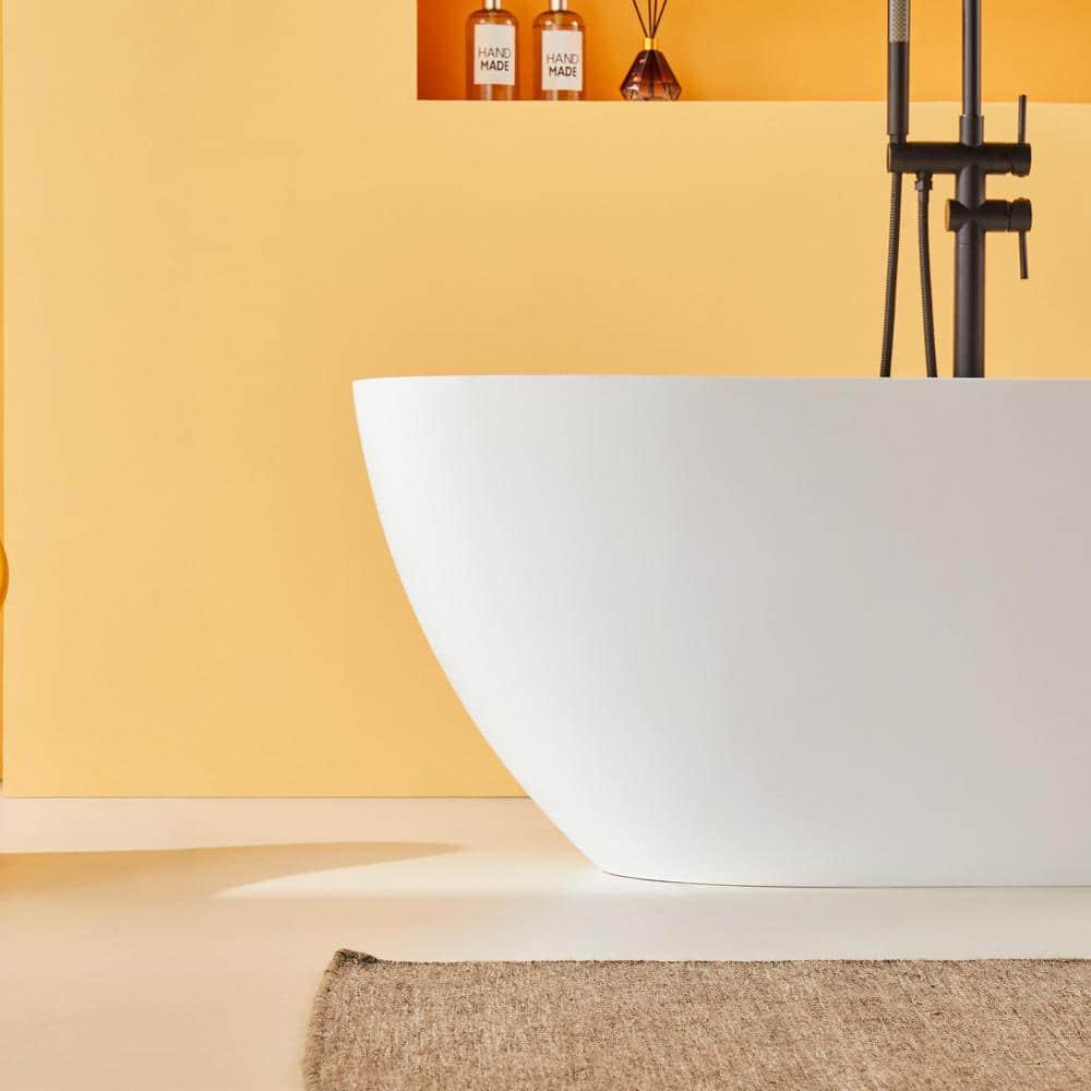 69'' x 29.5'' Freestanding Soaking Solid Surface Bathtub in White Finish with Drain