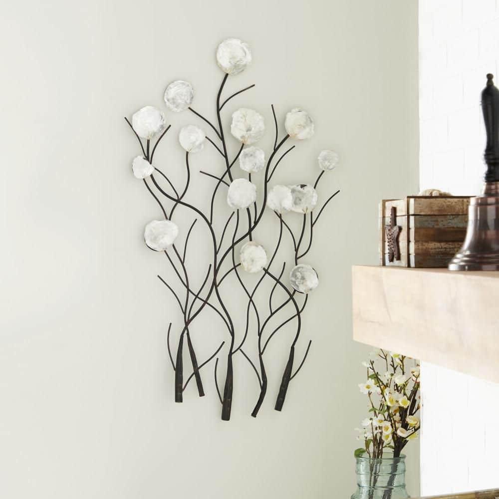 Metal Floral Wall Decor with Capiz Accents White - Olivia & May