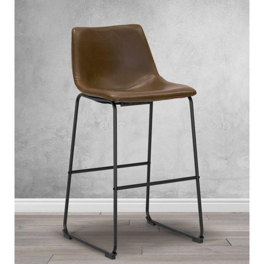 Glamour Home Adan 28.5" Modern Faux Leather Bar Stools in Dark Brown (Set of 2)