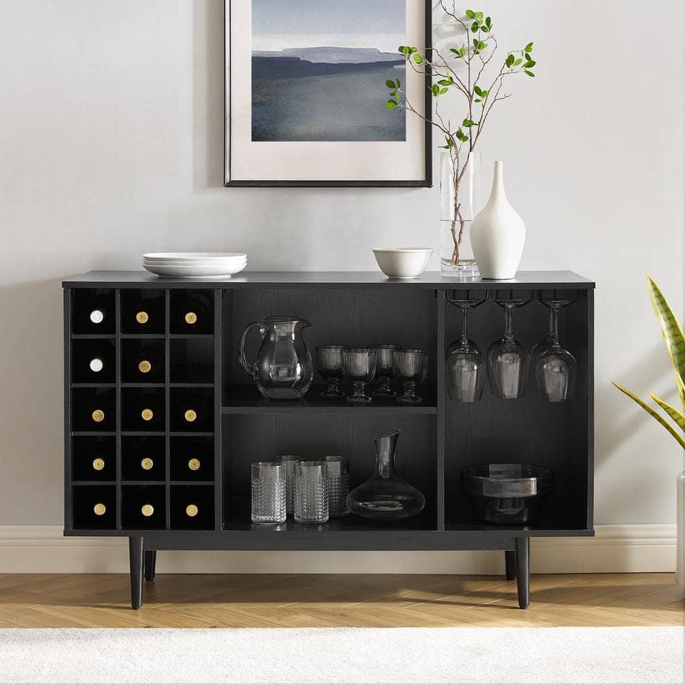 Liam Black Mid-Century Modern Wine Storage Sideboard