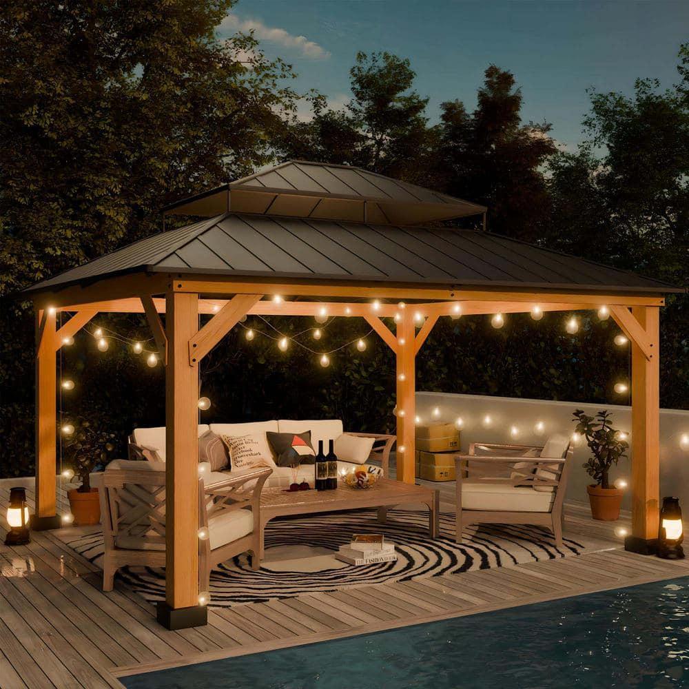 11x13 Cedar Wood Gazebo with Black Metal Double Roof