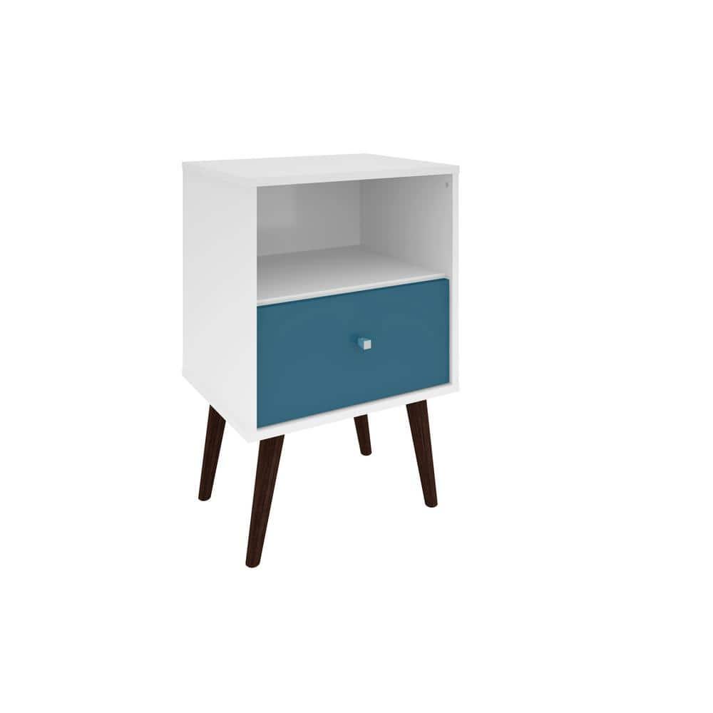 Liberty 1.0 Mid Century Modern Nightstand White/Aqua Blue - Manhattan Comfort