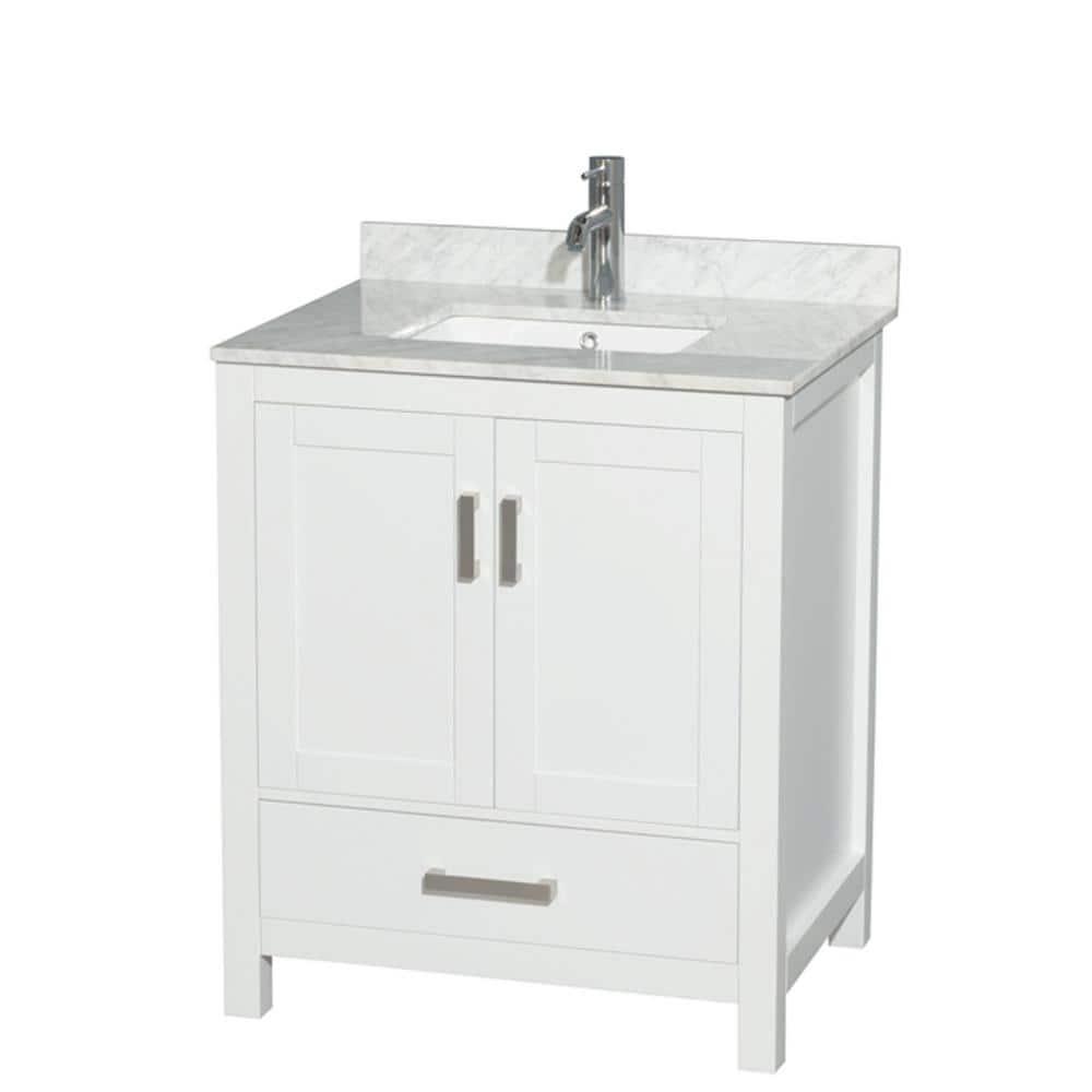 Wyndham Collection Sheffield 30" Freestanding Single Bathroom Vanity with Marble Top