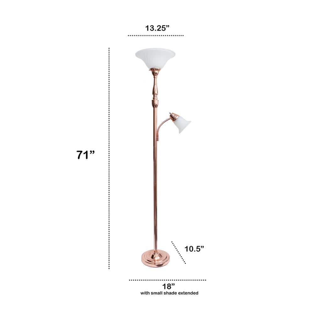 Torchiere Floor Lamp with Reading Light and Marble Glass Shade Rose Gold - Lalia Home: Adjustable, UL Listed, Metal Base