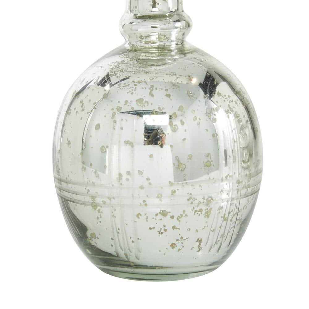 DecMode 8", 9", 7"H Silver Glass Decorative Jars with Crystal Stoppers, 3-Pieces